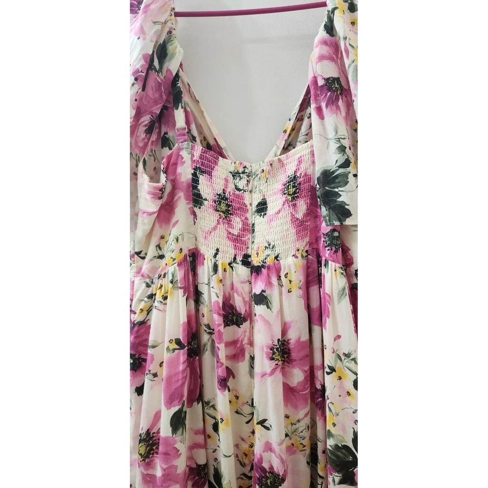 Abercrombie & Fitch Pink Floral Tiered Maxi Dress XL Flutter Sleeve Twist Front